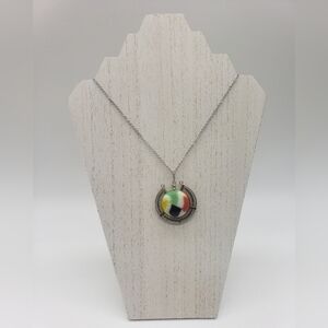 483- Multicolor Fused Glass Wire Wrapped Women's Pendant Necklace Handmade NWT